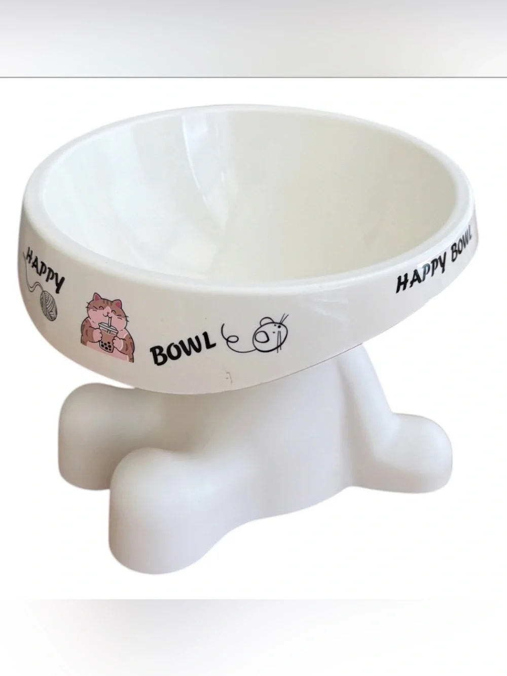 White Pet Food Bowl with Cute Cat Design